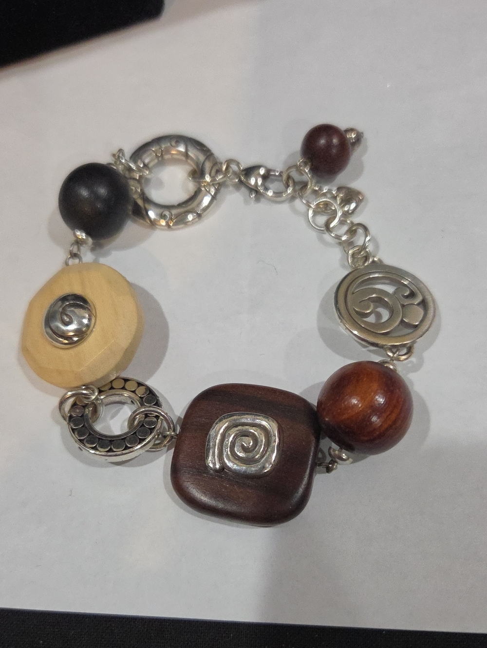 BRIGHTON WOOD AND SILVER PLATED BRACELET